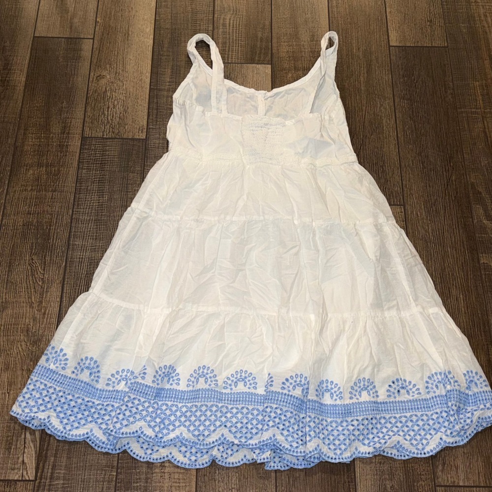 Seraphine Maternity White Cotton Tiered Dress Blue Eyelet Hem Size US 6